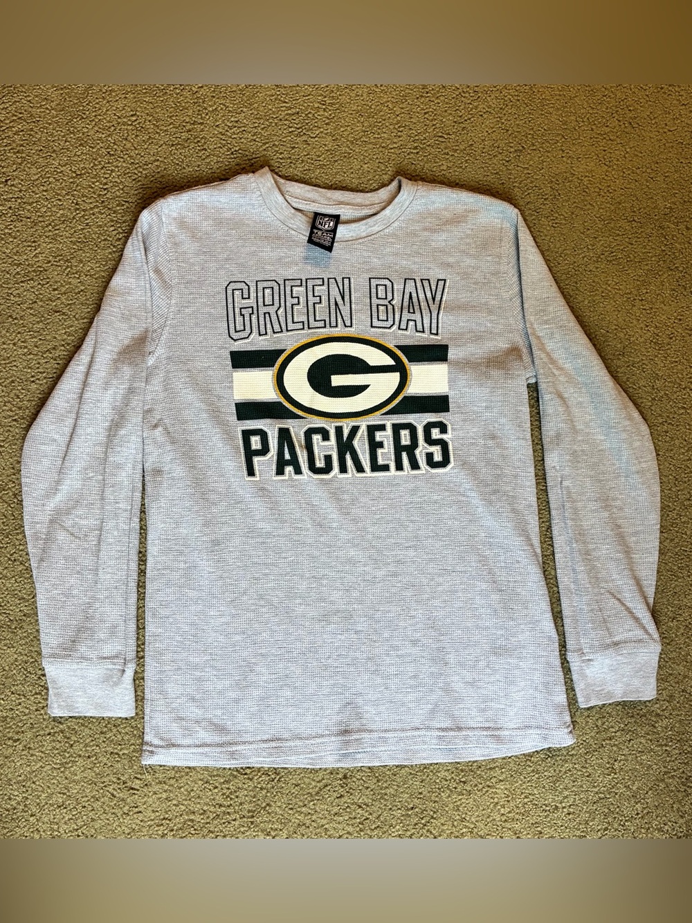 NFL Gray Thermal Team Shirt Green Bay Packers Thermal Long Sleeve Top Youth XL
